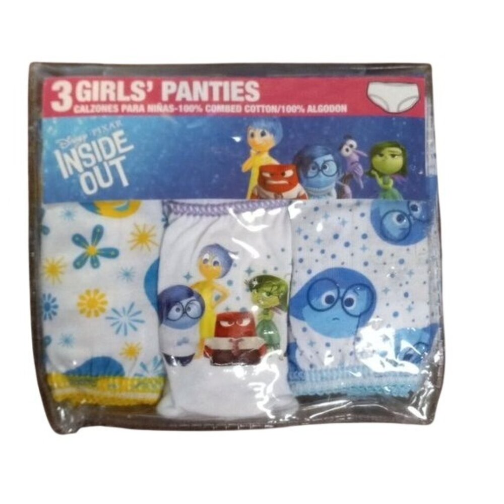 Disney Size 6 Inside Out Girls Panties 3-Pack 100% Combed Cotton Fun Designs NEW